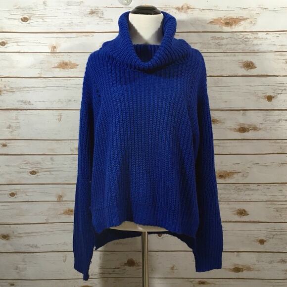 Ten Sixty Sherman Chunky Knit Cowl Neck Sweater - Blue - Medium - Picture 6 of 13
